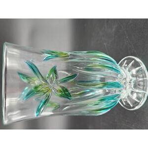 Vintage Libbey Painted Floral Tumbler Tropical Yellow & Green, 5", UV Reactive